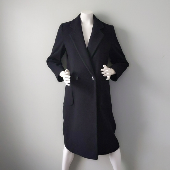 VTG Classic Boyfriend Black Wool Overcoat S - Picture 2 of 6